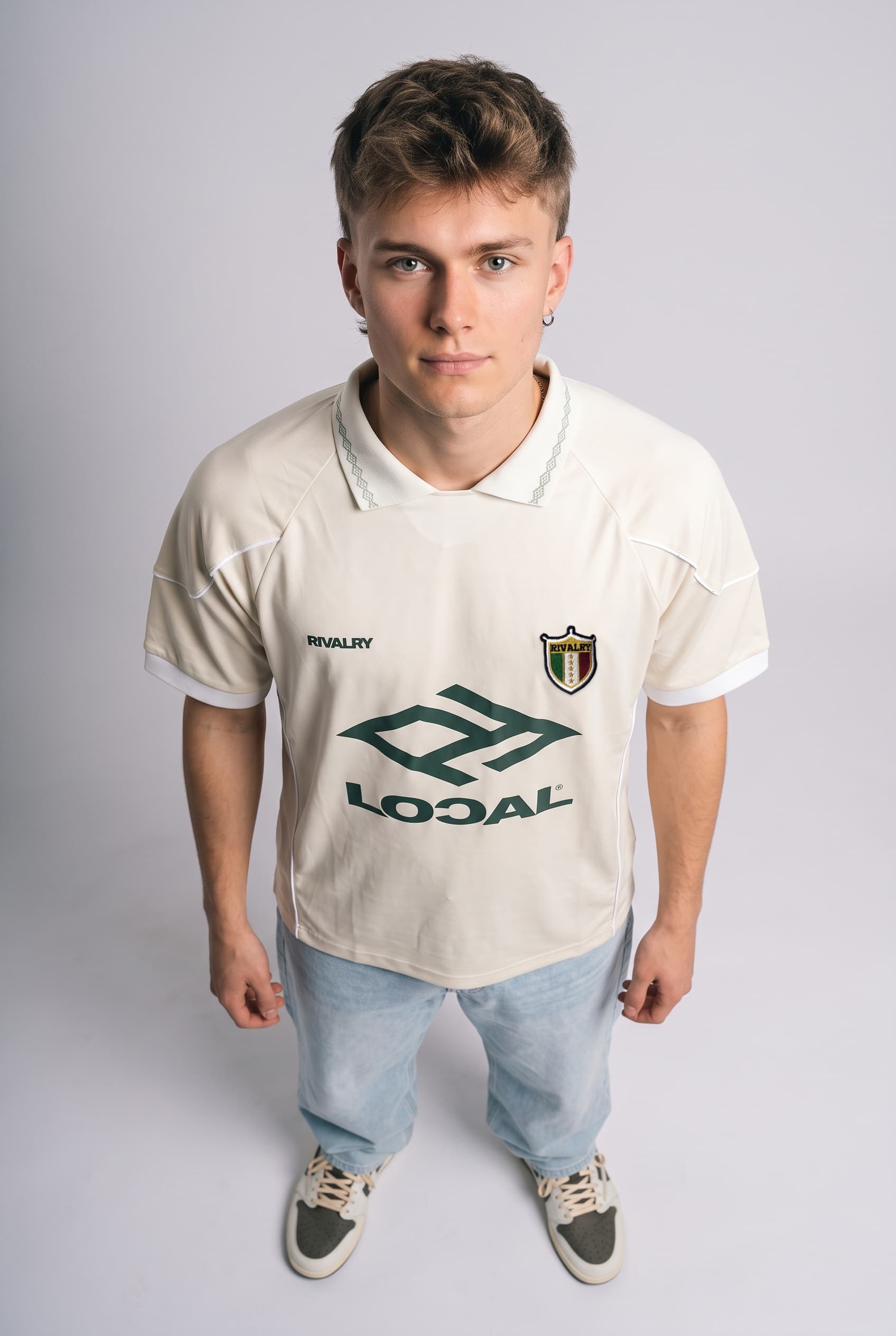Krem Retro Futbol Forması, Polo Yaka Jersey – 1. görsel